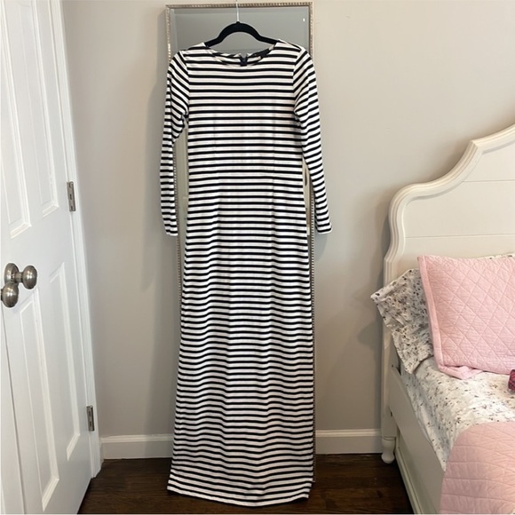 J.Crew Collection Maxi Dress Striped Navy White Long Sleeve Knit Cotton 4 - Picture 7 of 15